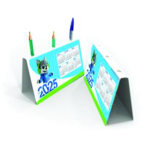 Calendário de Mesa com porta canetas Triplex 250g/m² 19x9.2 4x0 Verniz UV Frente 1/0  