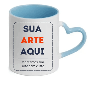 Caneca Cerâmica Branca Alça Coração Borda Colorida cerâmica 325ML Azul   