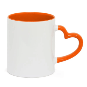 Caneca Cerâmica Branca Alça Coração Borda Colorida Cerâmica 325ML LARANJA   