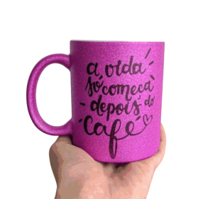 Caneca Cerâmica Glitter cerâmica 325ML Rosa   