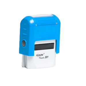 CARIMBO AUTOMÁTICO NYKON POWER 301 AZUL CLARO PLACA TEXTO RETANGULAR  10x27    Valores sob consulta para quantidades específicas