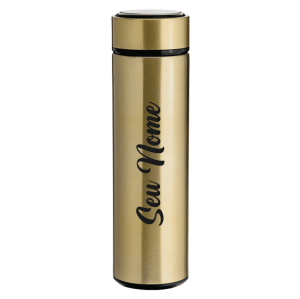 Garrafa Térmica em Aço Inox com Termômetro Digital LED Touch Aço inoxidável 500ml Dourado  DTF UV OU LASER Valores sob consulta para quantidades específicas