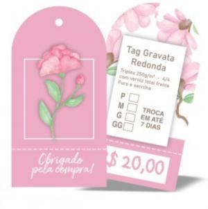 Tag Gravatinha Redonda SEM SERRILHA Triplex 250g/m² 8.5x4.5 4X4 Verniz UV Frente 1/0  